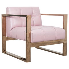 Geometric Occasional Chair in Blush Pink Faux Leather with Rose Gold Frame