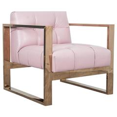 Rose Gold Occasional Chair with Blush Pink Faux Leather 11