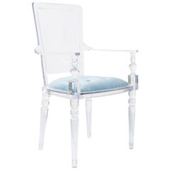 Modern Style Lucite Dining & Accent Chair with Ice Blue Velvet Upholstery