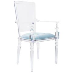 Lucite Accent Armchair with Ice Blue Velvet Seat 3
