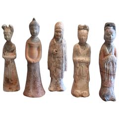 Set of Five Tang Dynasty Female Ceramic Figures