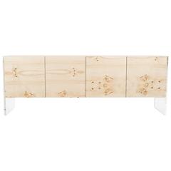Mid-Century Burl Wood Storage Credenza with Lucite Plinth Legs 11