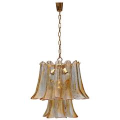 Amber Mazzega Murano Glass Chandelier with Brass Fittings, 1970s, Italy