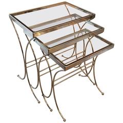 Set of Three Chrome and Glass Nesting Tables