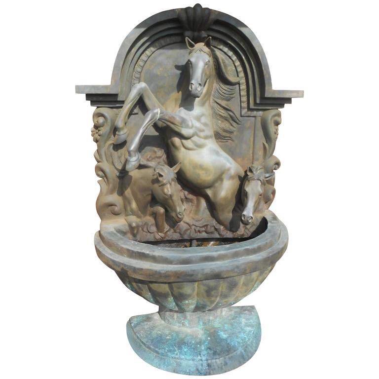 Impressive Bronze Horse Wall Fountain For Sale at 1stdibs