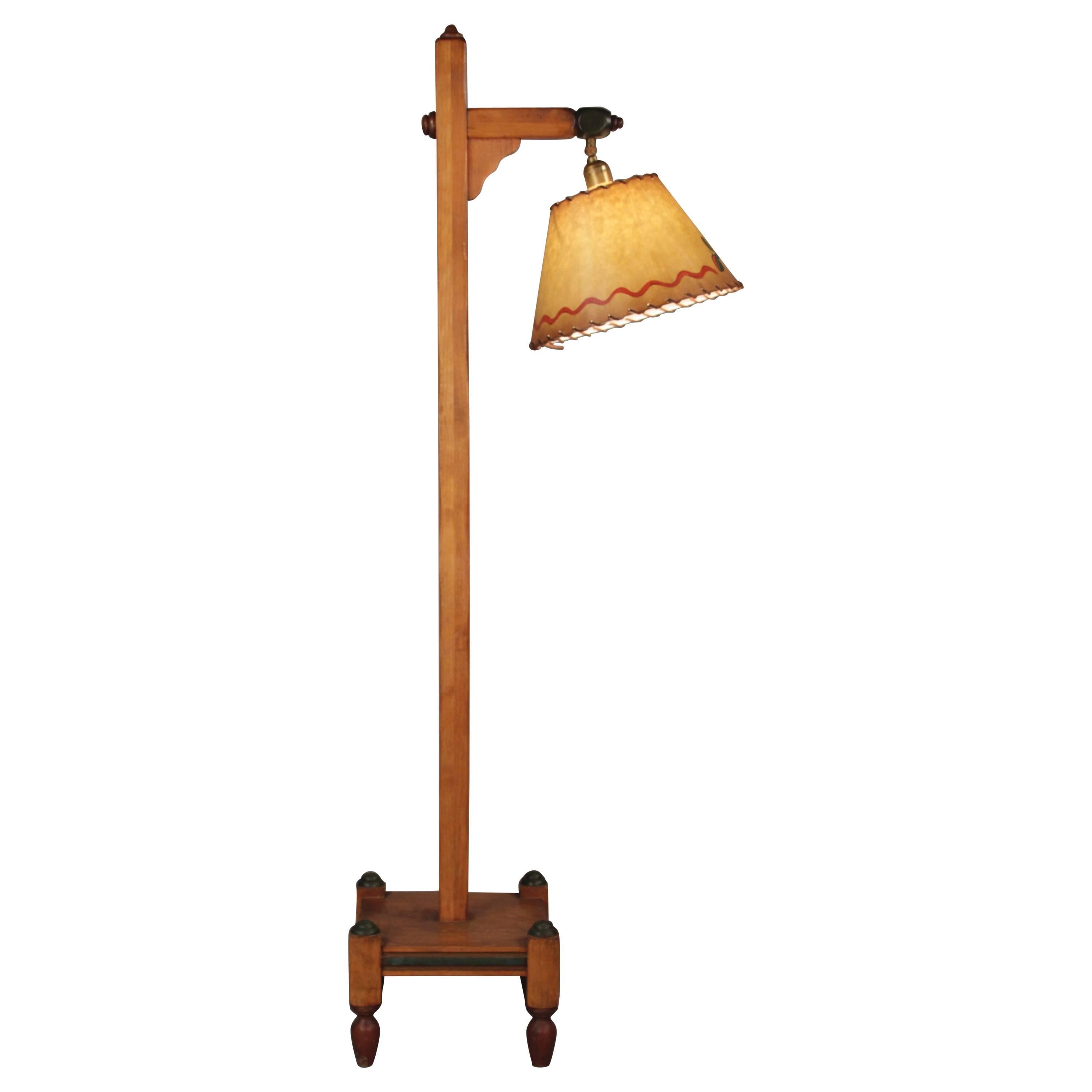 1930s Monterey Period Floor Lamp with Contemporary Hand-Painted Shade