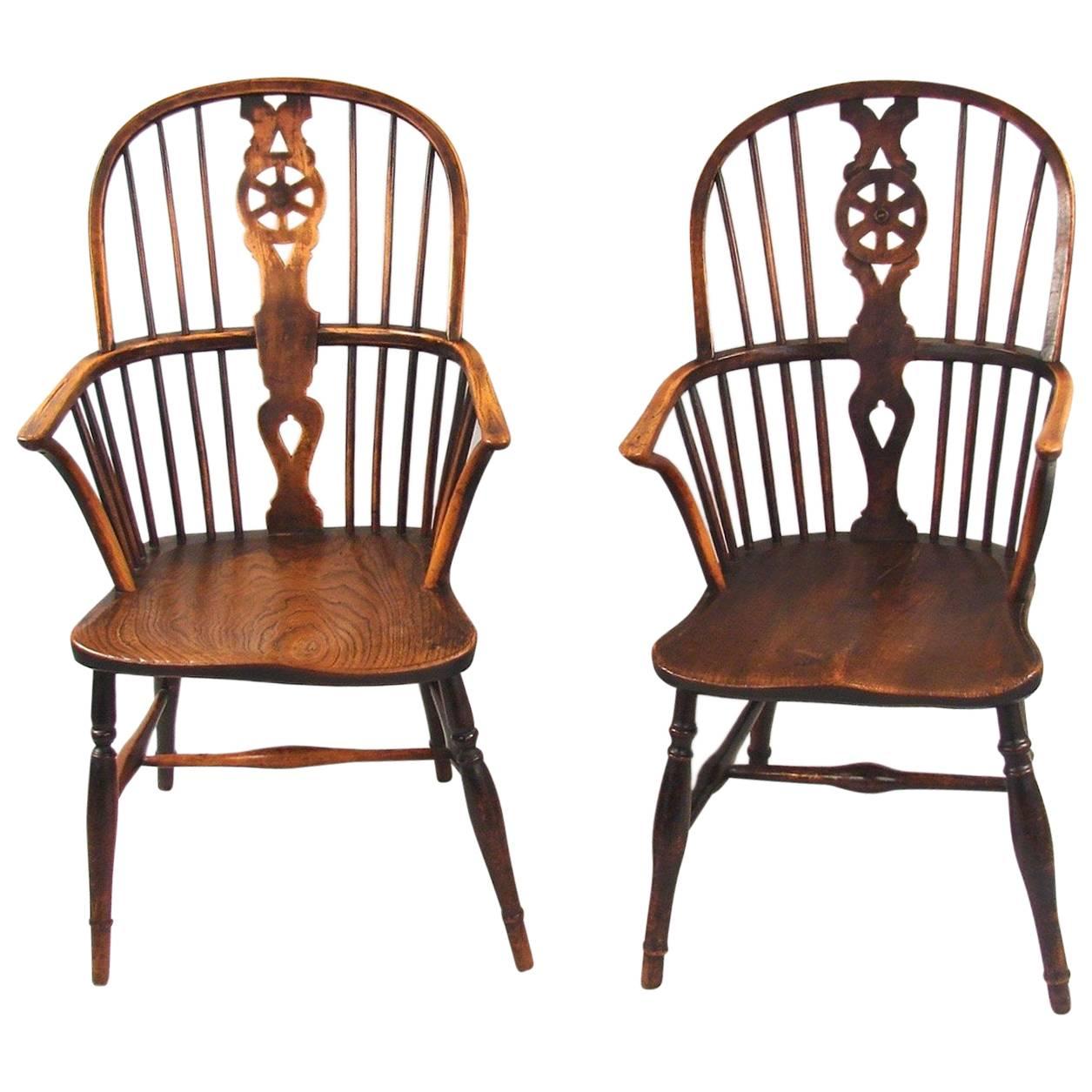 Matched Pair of English Wheelback Windsor Armchairs