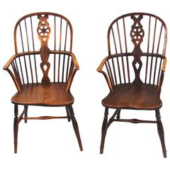 Antique Matched Pair of English Wheelback Windsor Armchairs