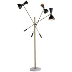 Vintage Brass and Black Metal Floor Lamp with Marble Base, circa 1960