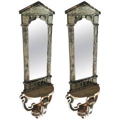 Serge Roche Attributed, Pair of 1940s Baroque Oxidized Mirror Wall Consoles 10