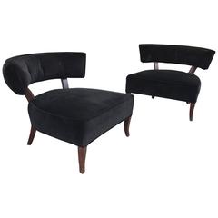 Pair of William Haines Style Hollywood Regency Velvet Slipper Hostess Chairs