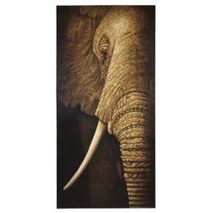 Contemporary Italian Life Size Oil Painting Panel of Elephant