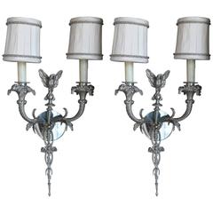 Pair of Silver Plated Sconces with Shades