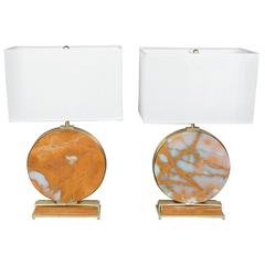 Vintage Pair of Onyx and Brass Table Lamps