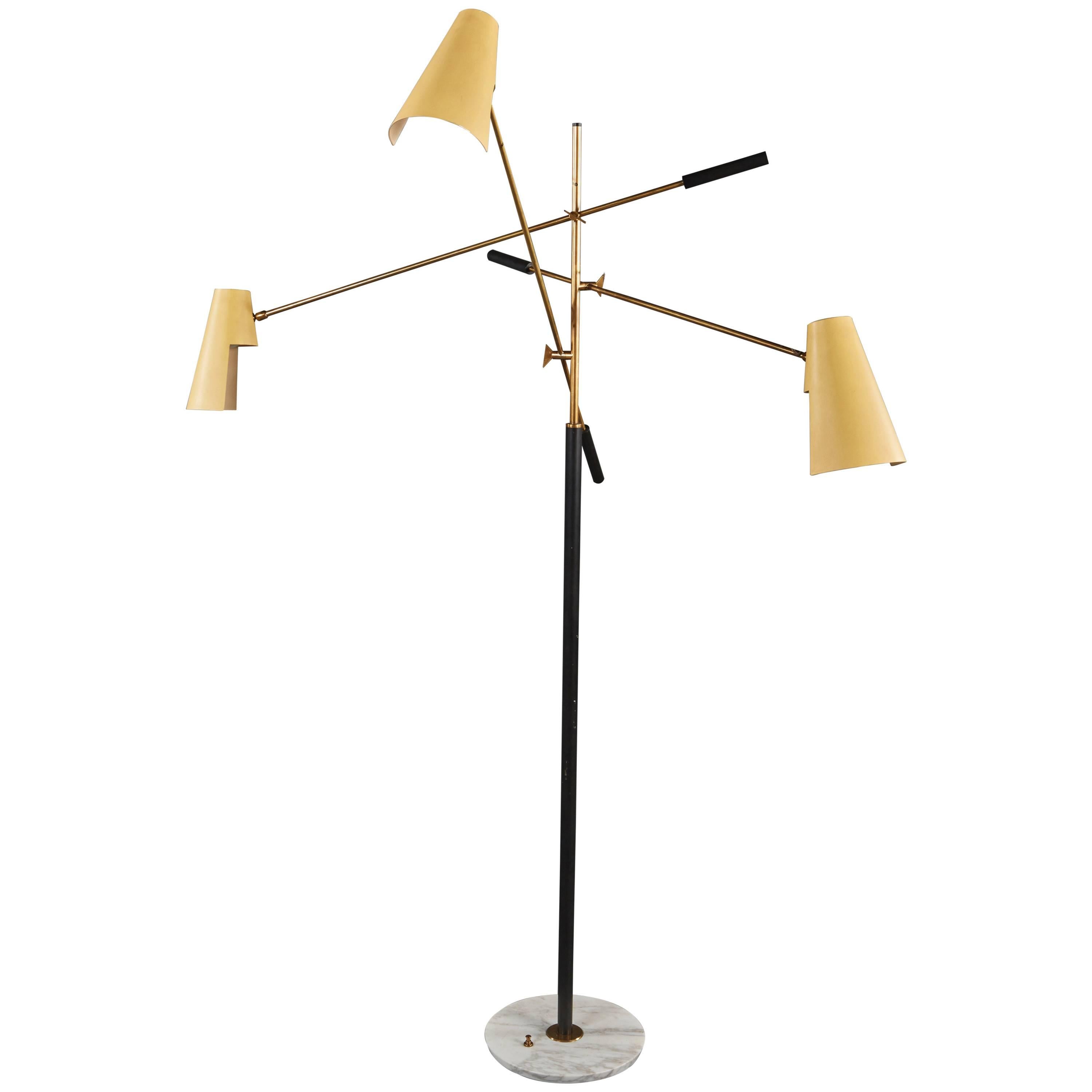 Rare Stilnovo Three-Arm Adjustable Floor Lamp For Sale