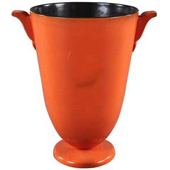 Large Mottled Italian Orange Glaze Ceramic Vase