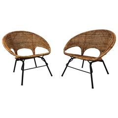Modernist Wicker and Iron Hoop Chairs by Franco Albini