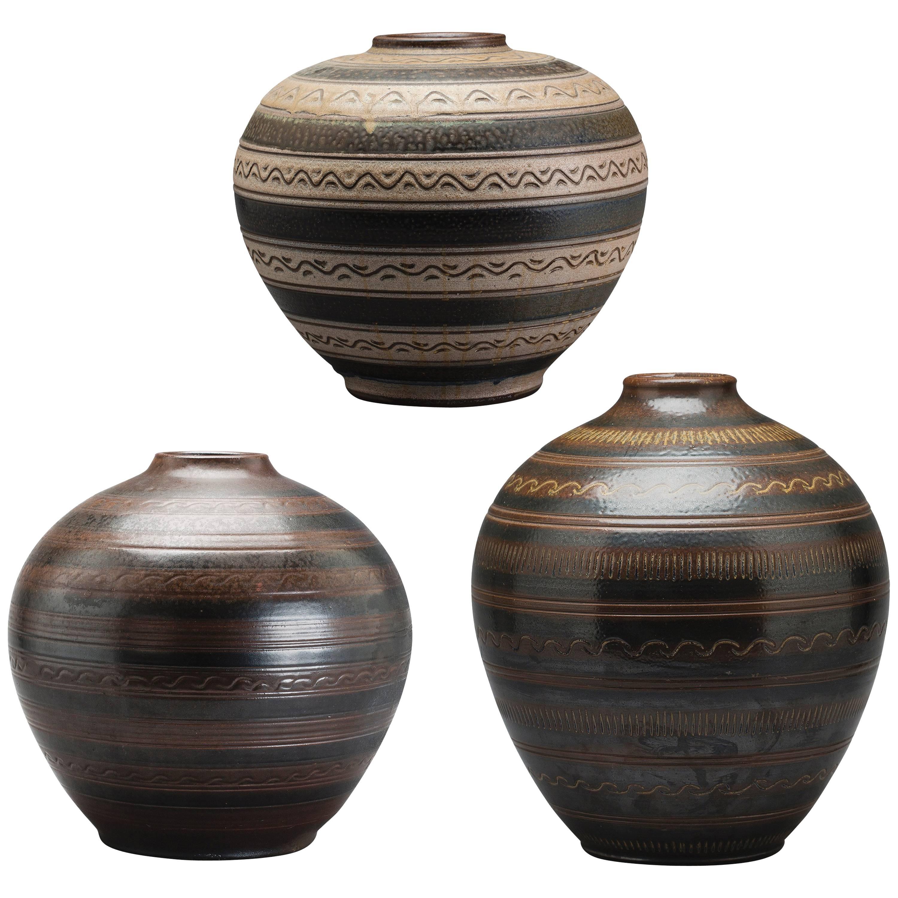 Selection of Monumental Primativistic Carved Vases by Arthur Andersson For Sale