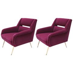 Pair of Custom 1960s Italian Style Armchairs in Fuchsia Mohair 2