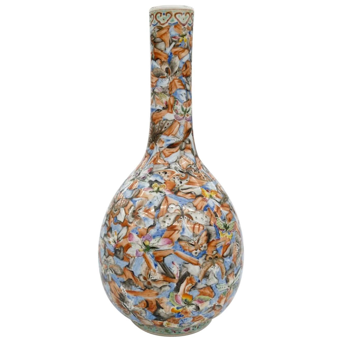 Chinese Republic Thousand Butterfly Famille Rose Porcelain Bottle Vase For Sale