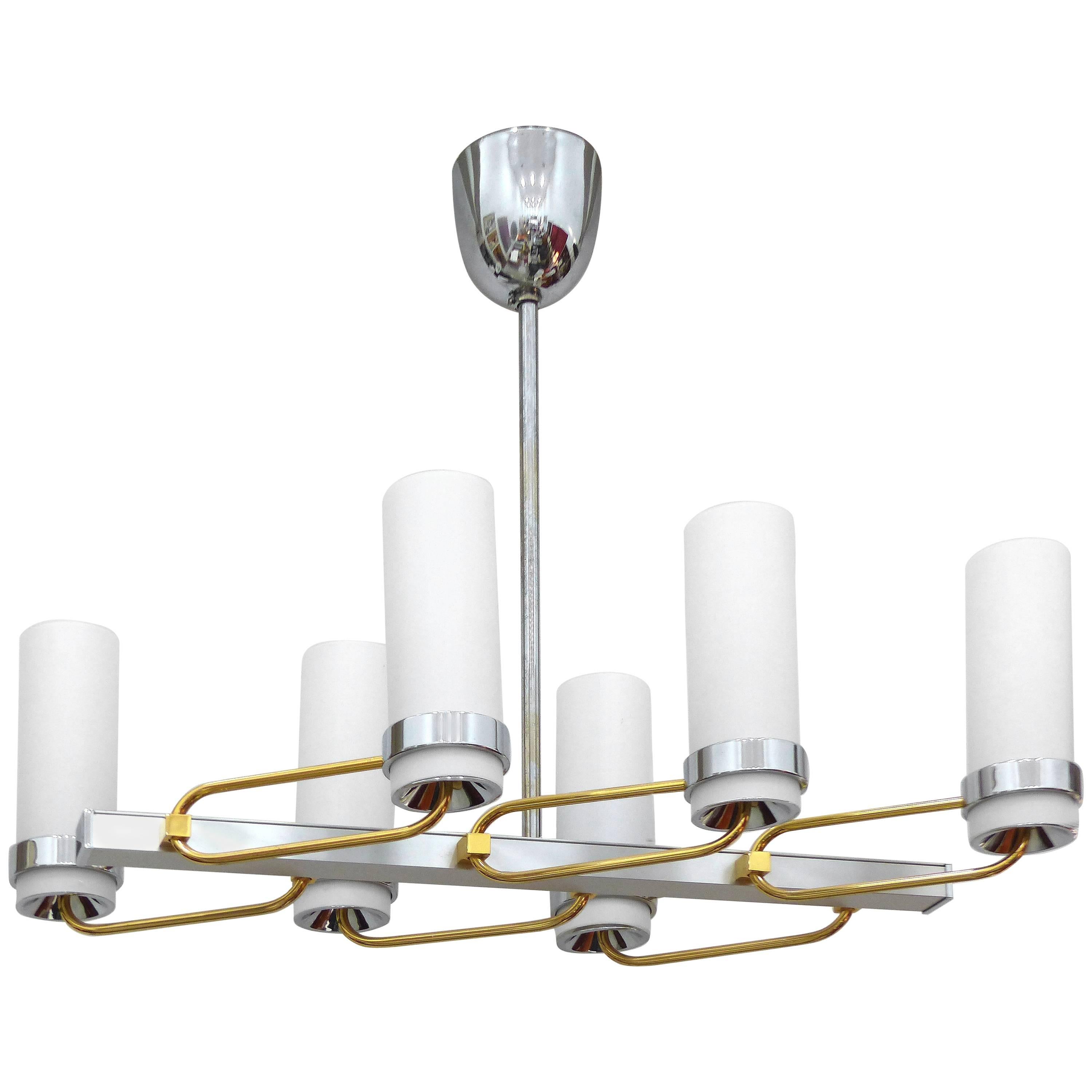 Mid-Century Modern Two-Tone Chandelier with Glass Shades