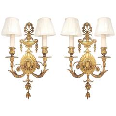 Large Pair of Gilt Bronze Sconces by E.F. Caldwell