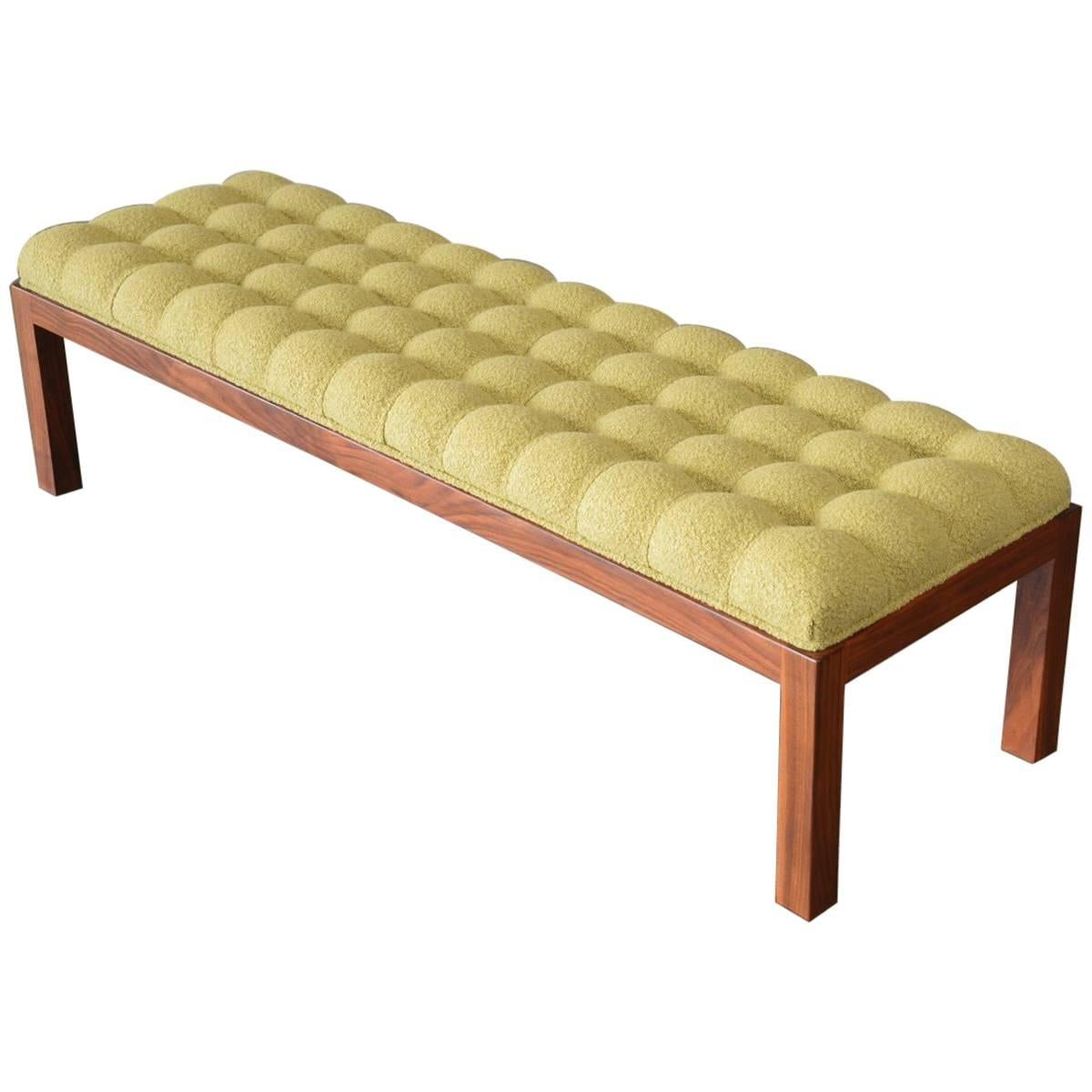 Long Button Tufted Walnut Bench