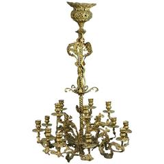 French Rococo Gilt Bronze Fifteen-Light Candelabra Chandelier, circa 1860