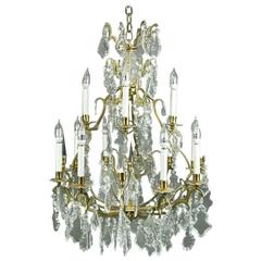 Oversized Antique Louis XV Style Bronze and Cut Crystal Chandelier, circa 1900
