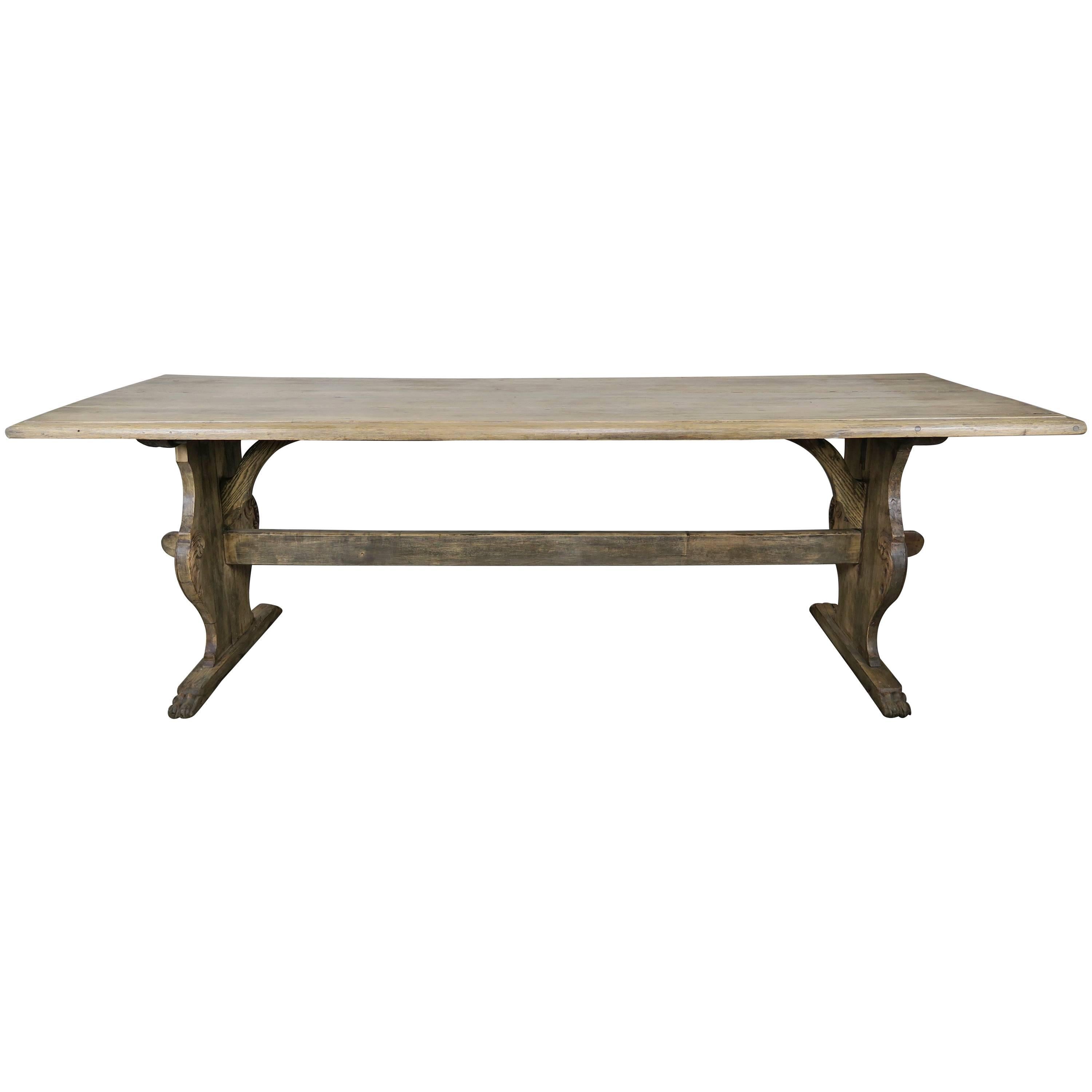 19th Century Italian Carved Wood Trestle Table