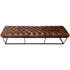 Vintage Stunning Chesterfield Leather and Steel Bench