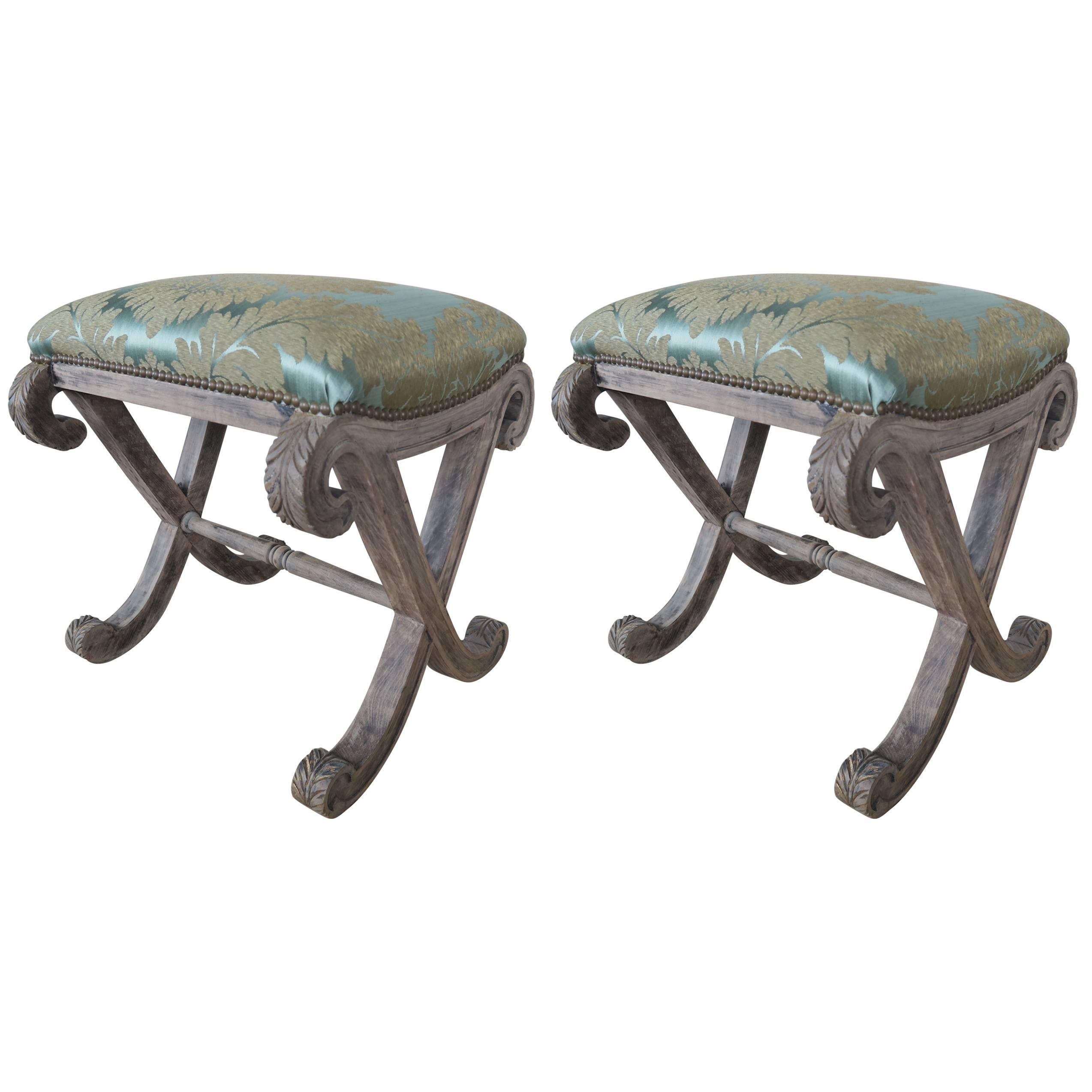 Italian Neoclassical Style "X" Benches, Pair