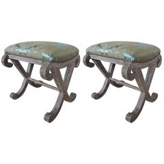 Vintage Italian Neoclassical Style "X" Benches, Pair