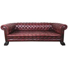 English Leather Tufted Chesterfield Style Sofa, circa 1900