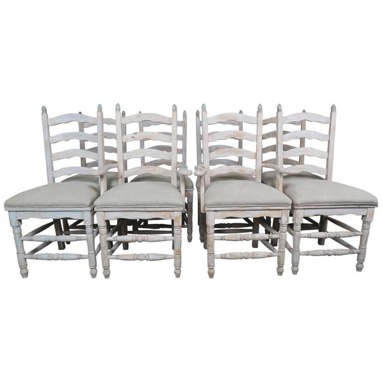 Set of Eight Country French Painted Dining Chairs at 1stDibs