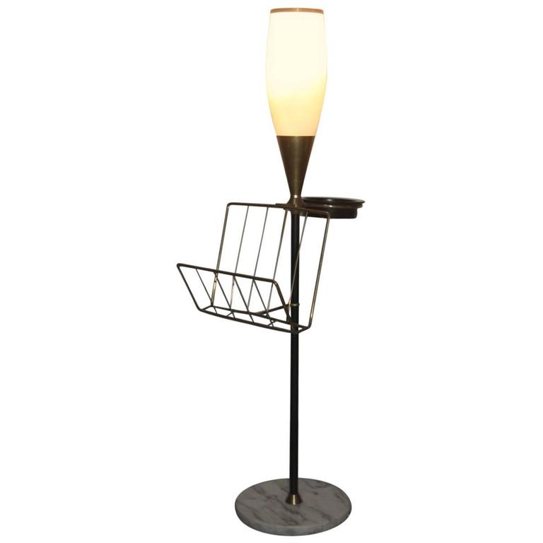 Floor Lamp Smoker With Rack And Ashtray Mid Century Modern Brass Marble