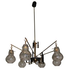 Sculpture Brass and Glass Chandelier, Mid-Century, Italian Design