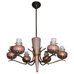 Lampadario del Medioevo, vetro di Murano  Bolle e oro all'interno, 1950, ottone