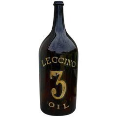 Géante bouteille d'huile d'olive italienne du 19ème siècle avec numéro et étiquette en or