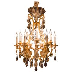 Antique French Guilt Iron and Hand-Cut Crystal Chandelier, Baguès & Baccarat, circa 1900