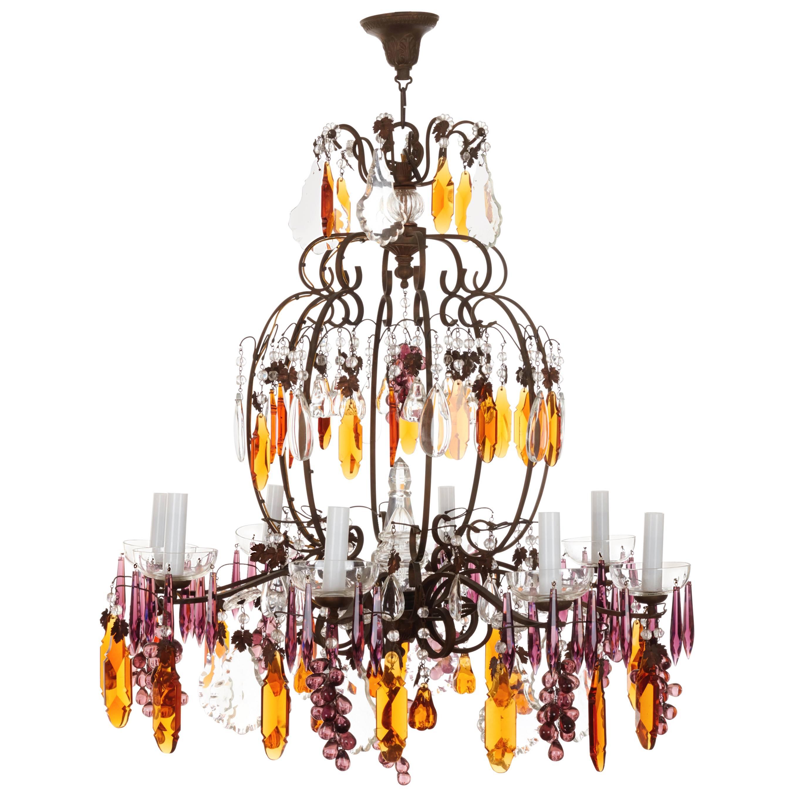 French Chandelier with Purple Icicles & Amber Plaques, circa 1900