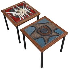 Very Rare Set of Two Art Tile Side Tables Designed by Paul Vermeire, Belgium