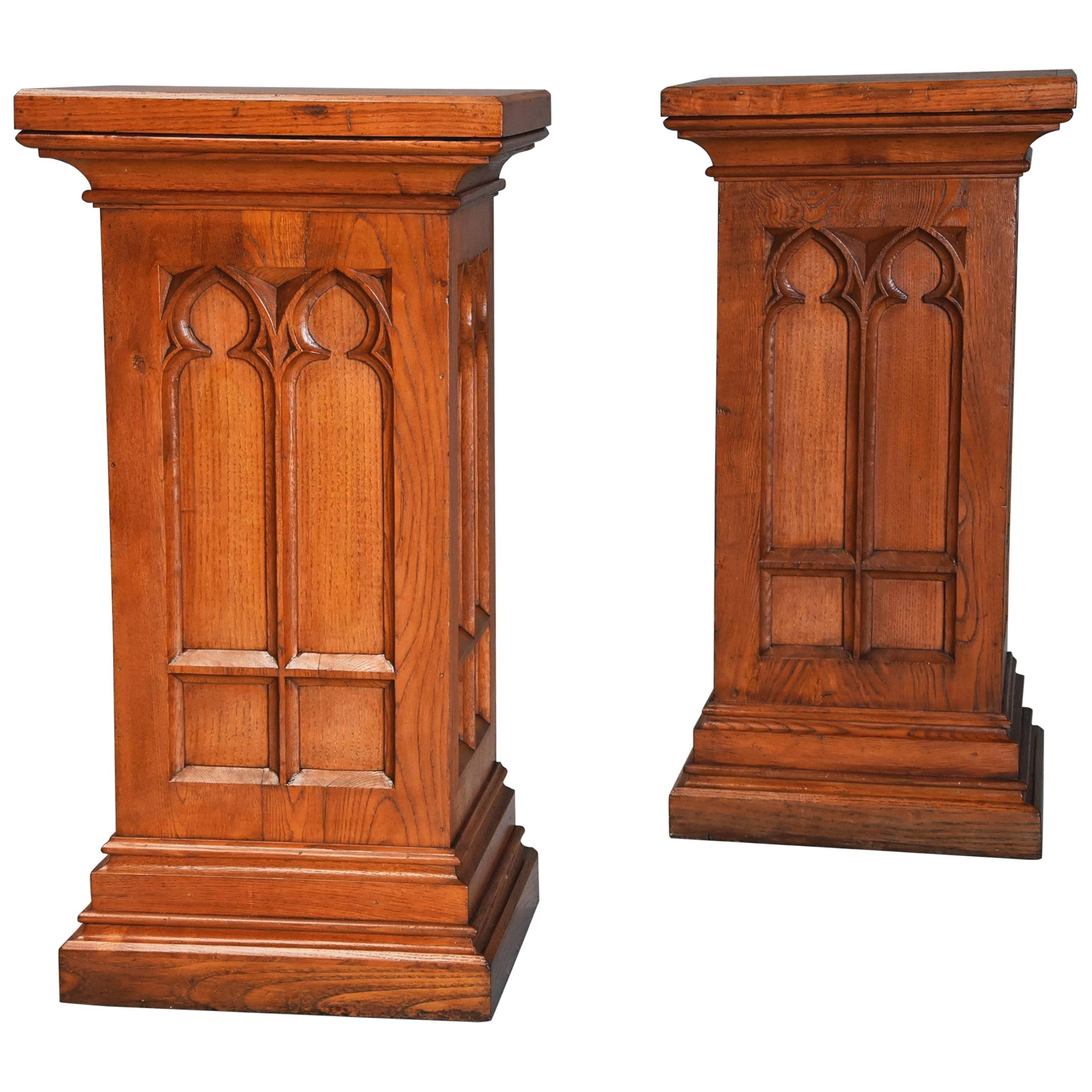 Pair of 19th Century Ash Pedestals in the Gothic Style of Good Patina For Sale