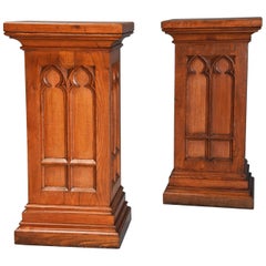 Pair of 19th Century Ash Pedestals in the Gothic Style of Good Patina