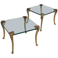 Maison Charles, Pair of Bronze and Glass Coffee Tables