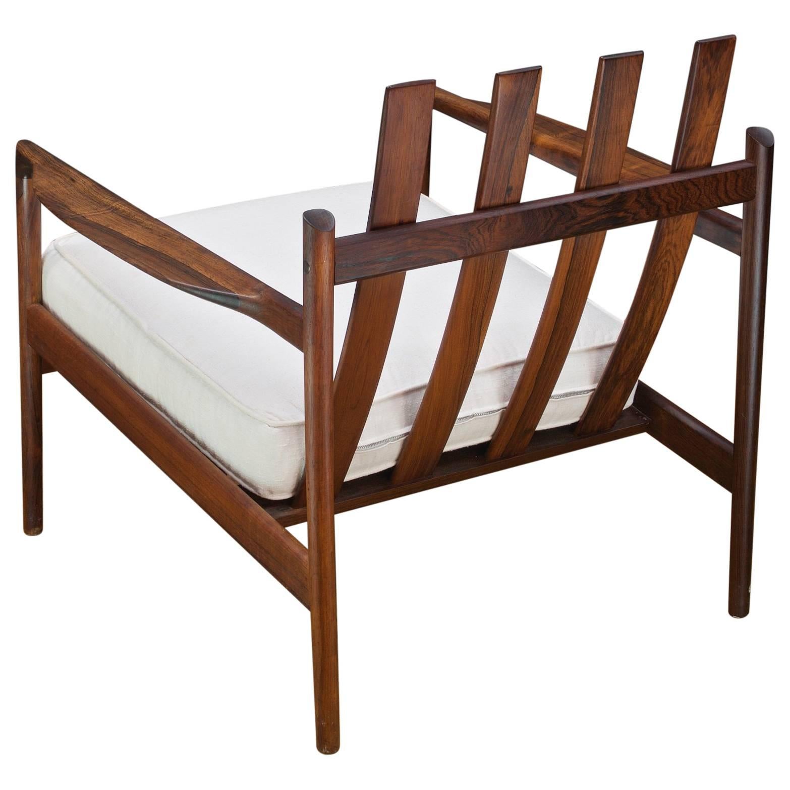 1950s Kofod-Larsen Brazilian Rosewood Danish Pickett Lounge Chair Mid-Century For Sale