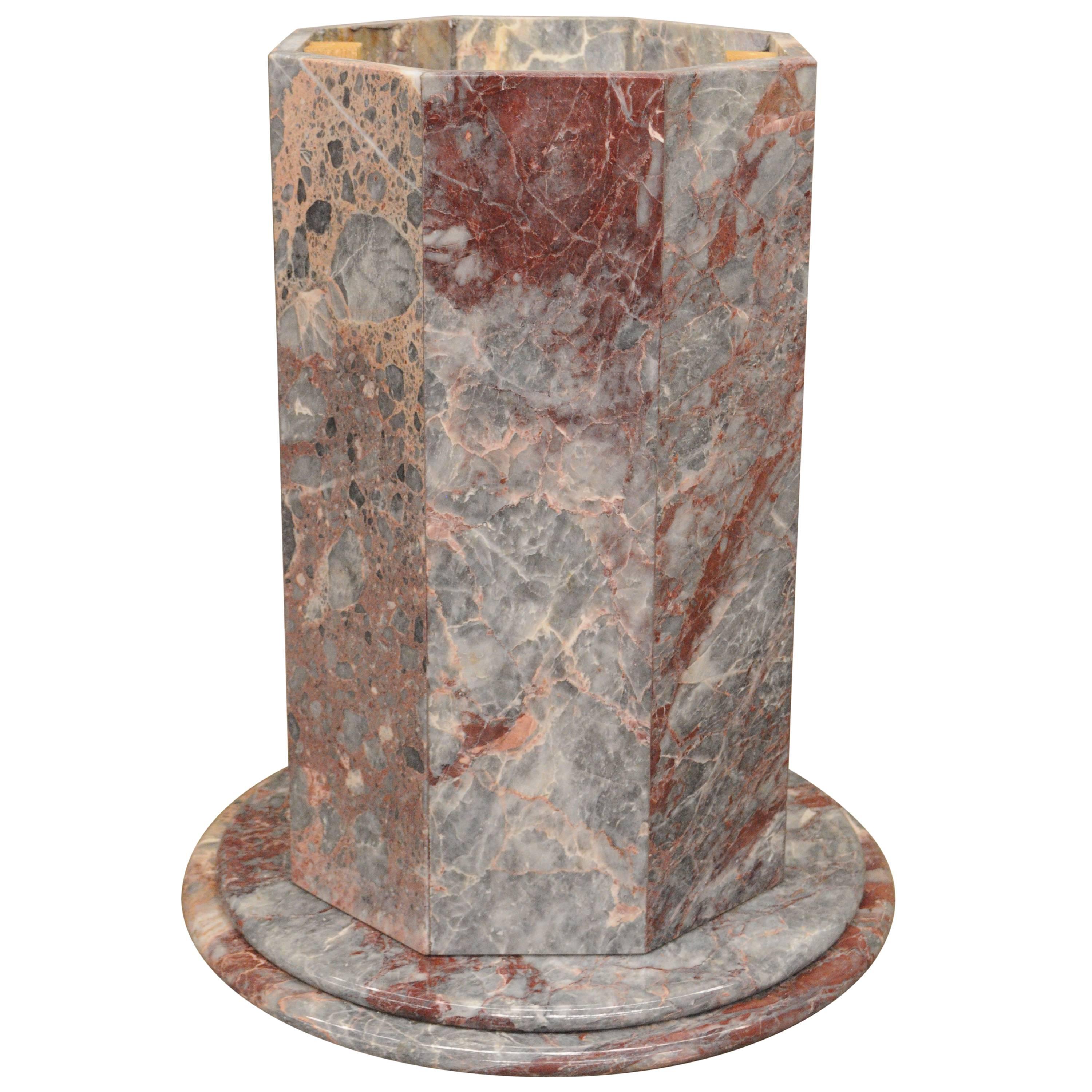 Vintage Italian Rogue Marble Octagonal Dining Table Pedestal Base Grey Pink Vein