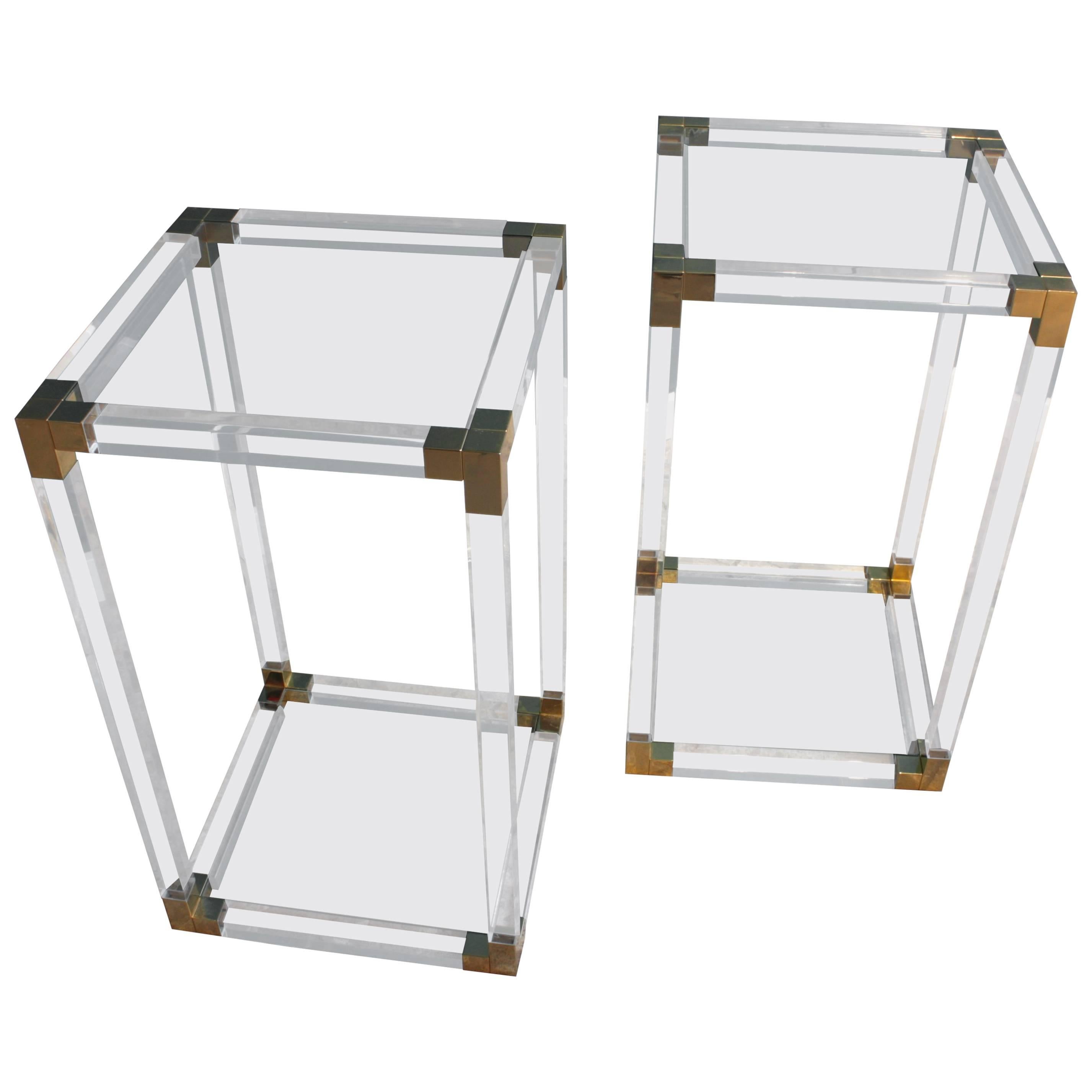 Pair of Midcentury Side Tables in Lucite Acrylic and Brass