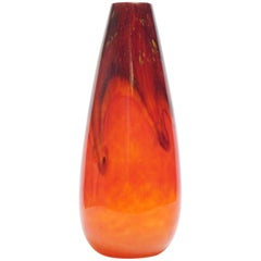 Large French Art Deco Charles Schneider Orange Tango Marble Glass Vase