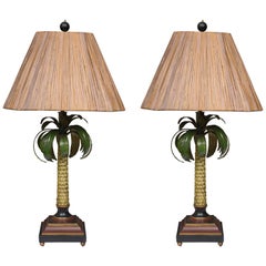 Hand-Painted Palm Tree Lamps with Custom Bamboo Shades